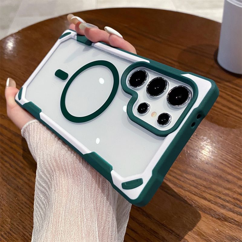 Contrast Clash Color Magnetic Phone Case For Samsung S25 Ultra S24 Plus For Armor Shockproof Bumper Transparent Cover_voghion.com