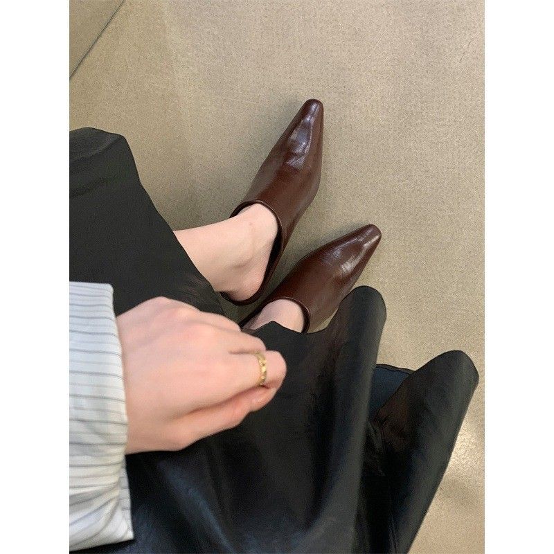 Pointed Half Slippers For Women, Small Square Toe Wedge High Sandals, Fashionable Outdoor Thick Heel Lazy Mules_voghion.com