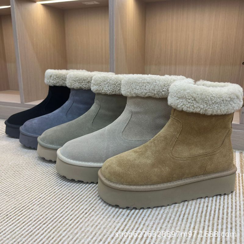 Henan Sangpo Sheepskin Mid-Calf Thick-Soled Curly Martin Snow Boots With Cotton And Thickened Wool Wedge Heel For Warmth_voghion.com