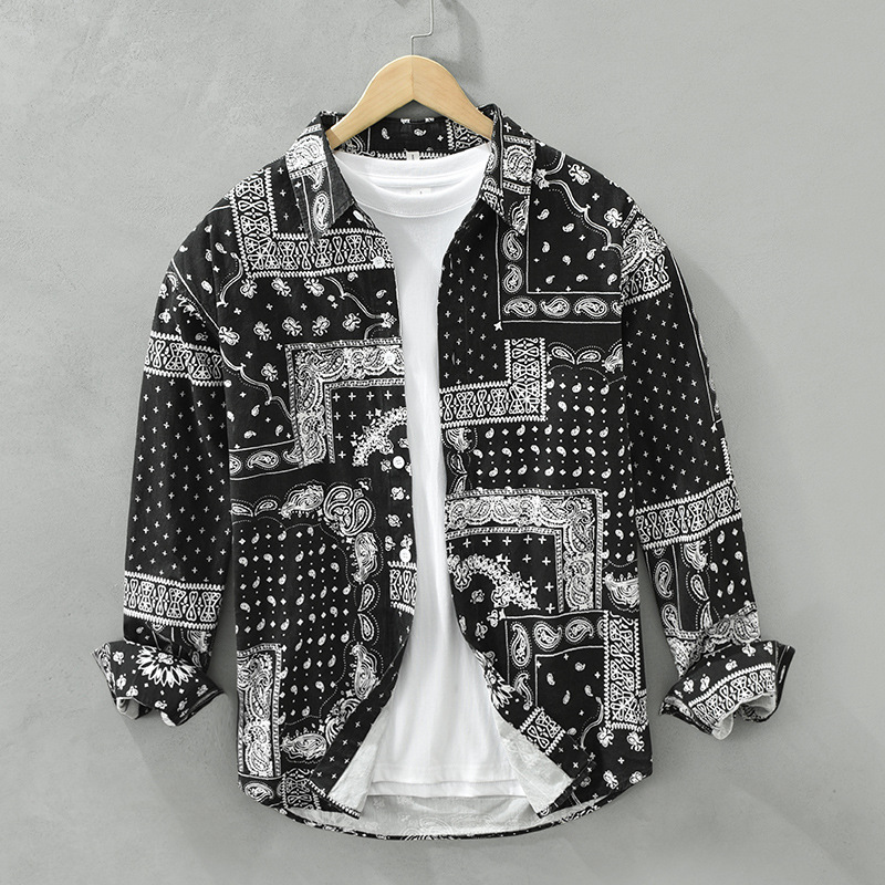 6767 Camicia a maniche lunghe stampata alla moda da uomo, primavera e autunno, nuova maglietta versatile e artistica, un sostituto per i capelli_voghion.com