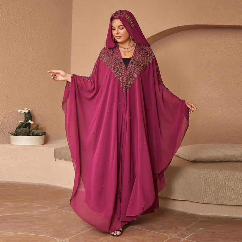 Women's rhinestones beaded lengthened HD Muslim shawl hooded cloak._voghion.com