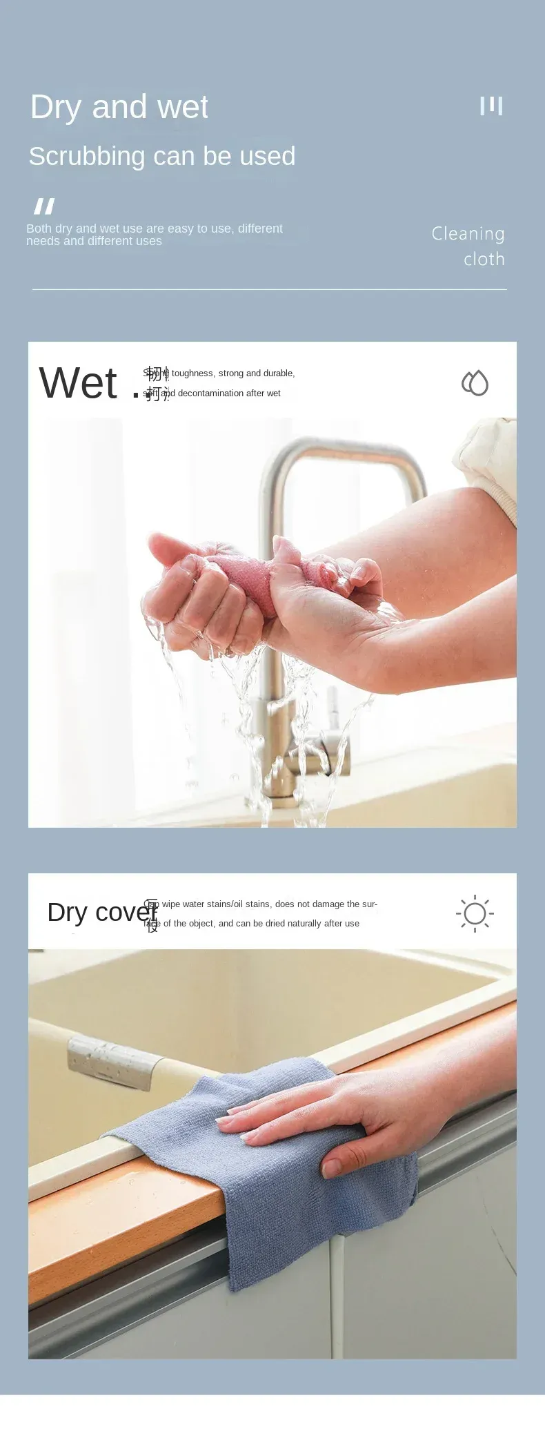 Reusable Cleaning Wipe Household Kitchen Cloth Microfiber Towel Rolls Dish Rags Wash Paper Towel Replacement 1 Roll Of 20 Sheets_voghion.com