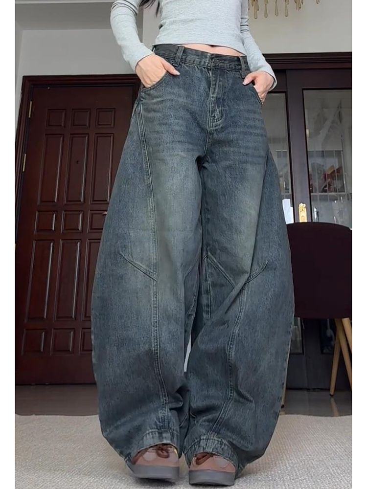 Plus Size American Style Trendy Wahed Decontructed Wide-Leg Jean Uniex High Street Vibe Looe Slimming Scimitar_voghion.com