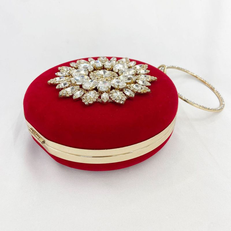 Borsa in velluto con braccialetto, borsa da sera floreale tempestata di diamanti, piccola borsa rotonda_voghion.com