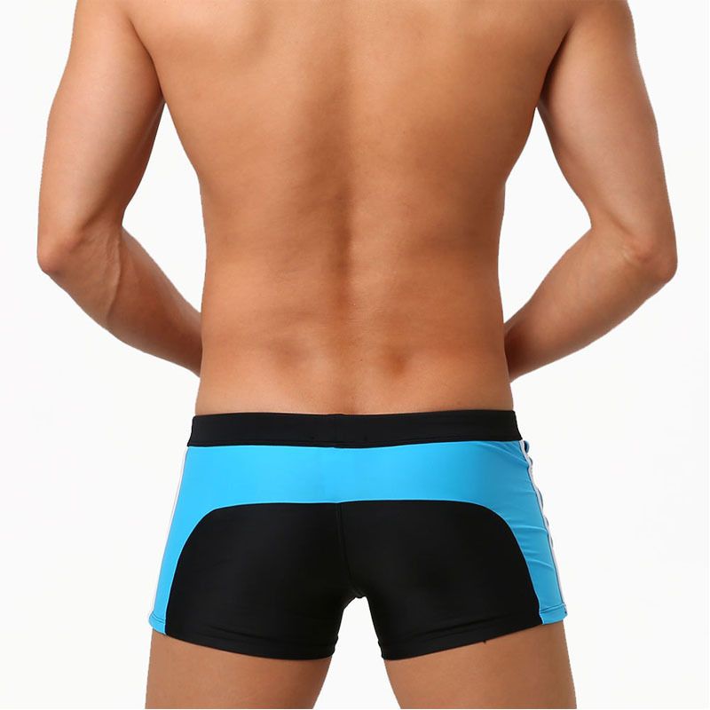 Men's Low-Rise Swim Shorts - Solid Color Contrast Panels With Adjustable Drawstring & Secure Zip (Quick-Dry UPF 50+ & Anti-Slip)_voghion.com