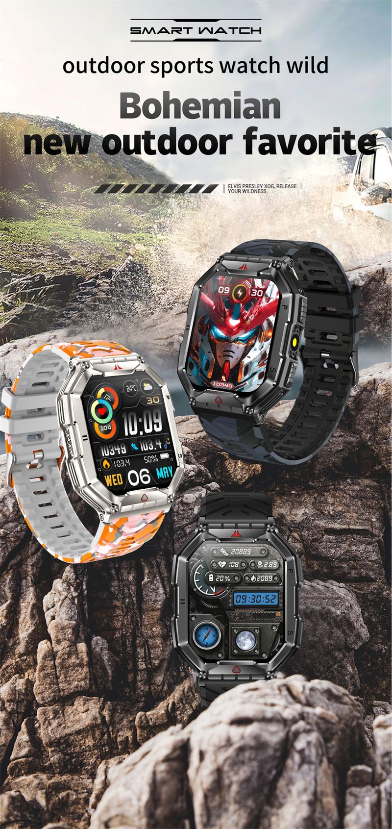 2,1-palčni AMOLED HD zaslon Pametna ura Moški Kompas GPS Šport na prostem Nadzor zdravja 1ATM Vodotesen Bluetooth klic_voghion.com