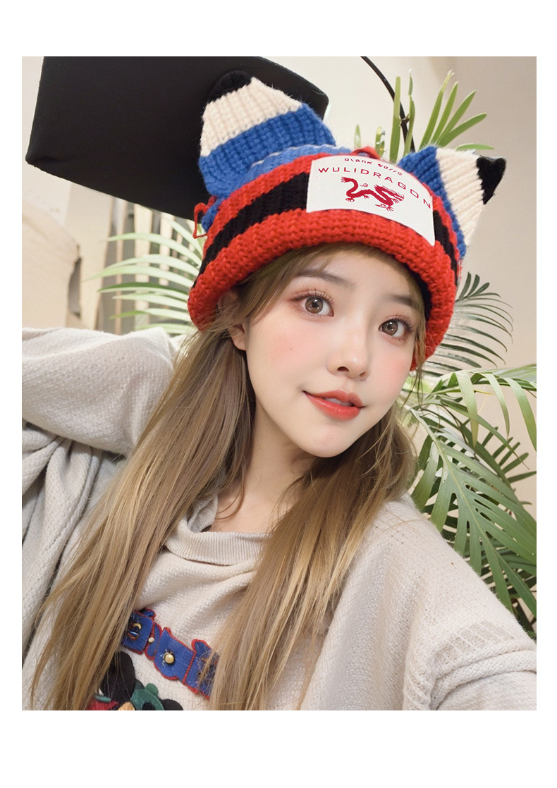 New Niche Design with Contrasting Colors, Cute Cat Ears, Autumn and Winter Wool Hats, Thickened Warm Knit Hats, Children's Cold Hats_voghion.com