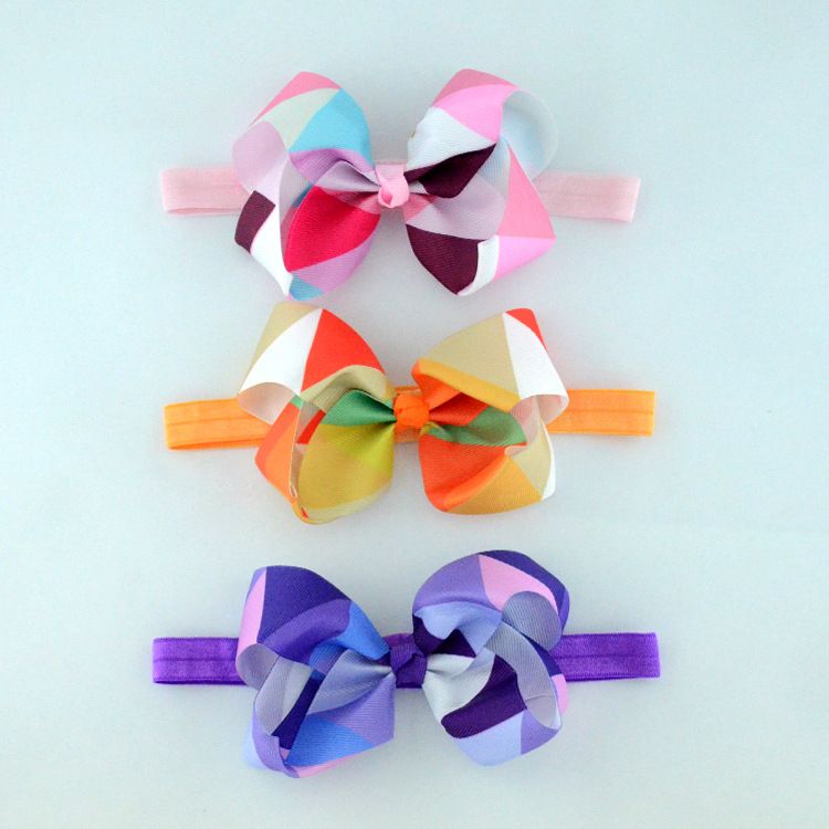 Europäische und amerikanische Kinderhaar-Accessoires Farbverlaufsbogen-Stirnband Geripptes Band Knopfknoten Baby-Stirnband Kopfschmuck_voghion.com