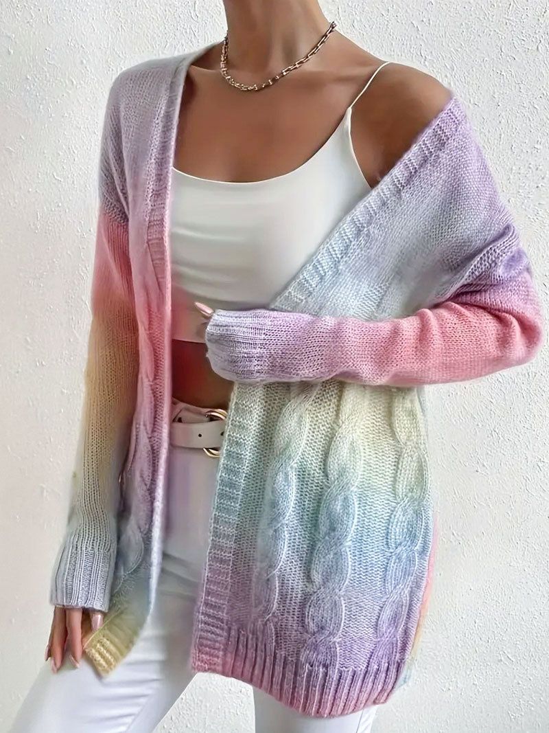 Women's Clothing Autumn and winter sweater women's cardigan jacket rainbow tie dye twist long sleeved knitted sweater_voghion.com