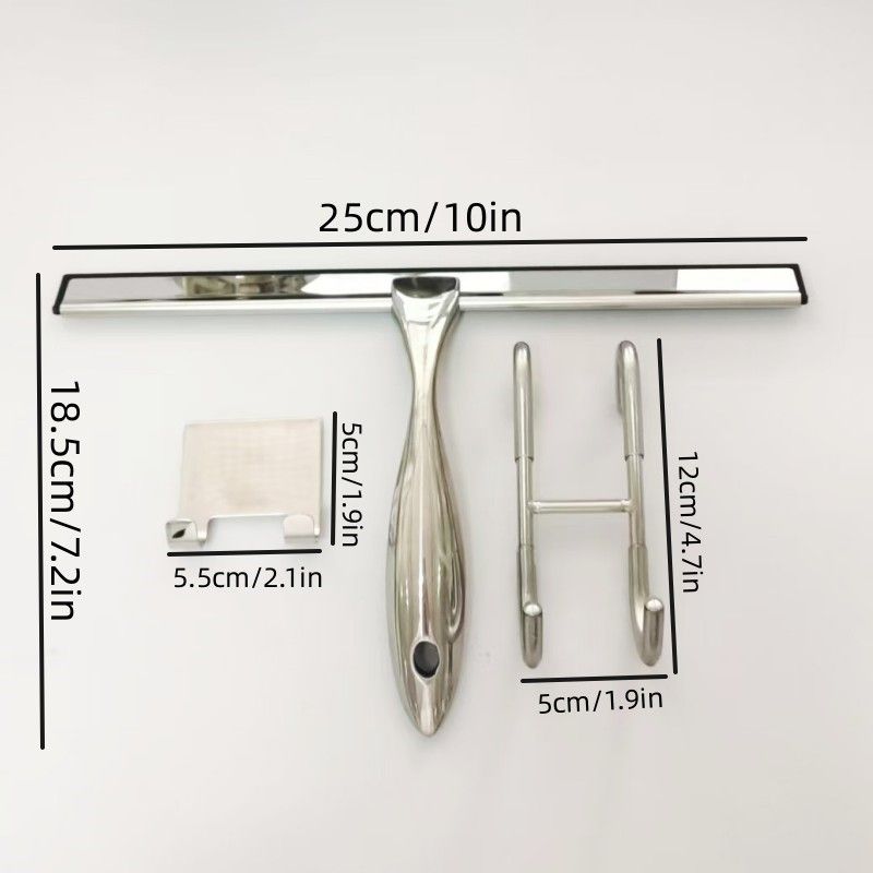 Universal Shower Scraper For Shower Doors, Bathrooms, Windows, And Car Glass - Stainless Steel, 10" (Long Handle), Silver_voghion.com