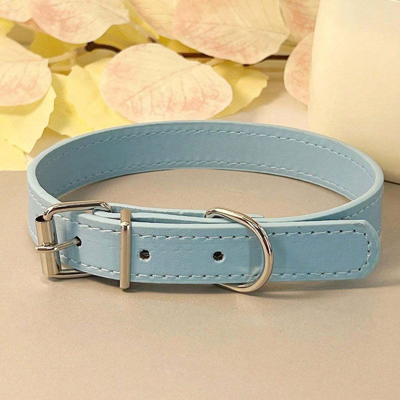 Collare piatto in pelle per cani e gatti, semplice, con campanellino, multicolore, anti-soffocamento_voghion.com