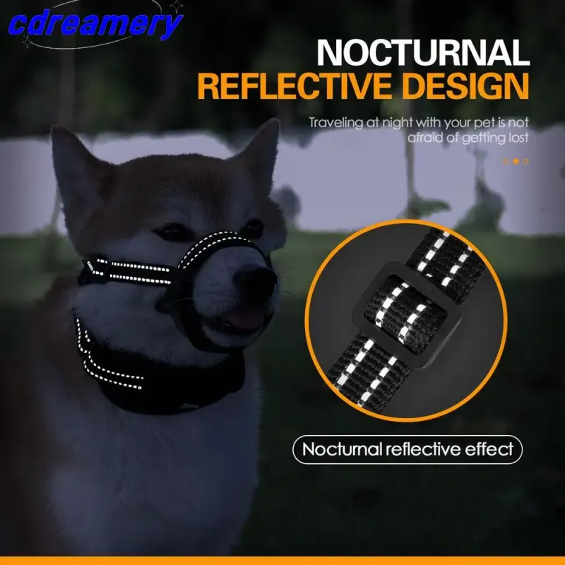 Reflective Dog Muzzle Reflective Adjustable Pet Muzzles Portable Dog Muzzles Black Dog Muzzles For Prevent Biting Chewing_voghion.com