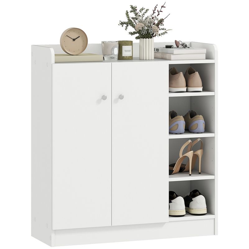 HOMCOM Shoe Storage Cabinet Footwear Rack Stand W/Adjustable Shelves White_voghion.com