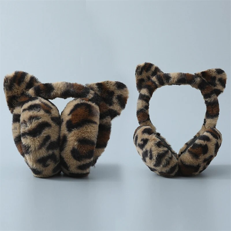 Leopard Cat toamna iarna Earlap drăguț plushs moale blană ureche acoperi cald căști schi urechi încălzitor adulți copii_voghion.com