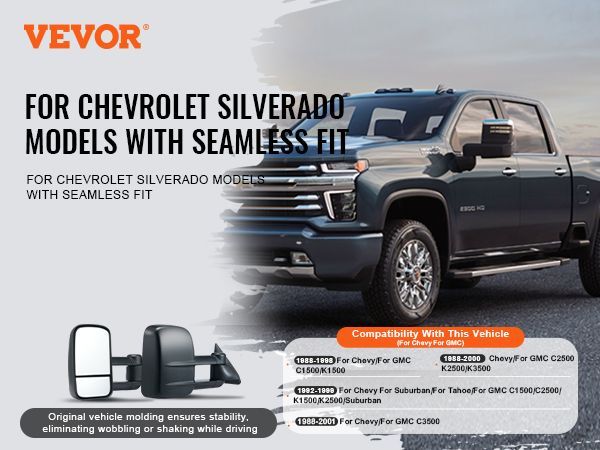 VEVOR Towing Mirrors, Left & Right Pair Set For Chevrolet Silverado (1988-1998)/GMC, Tow Mirror With Plane And Convex Glass, Manual Controlling Telescoping Folding, And Four-Way Adjustment, Black_voghion.com