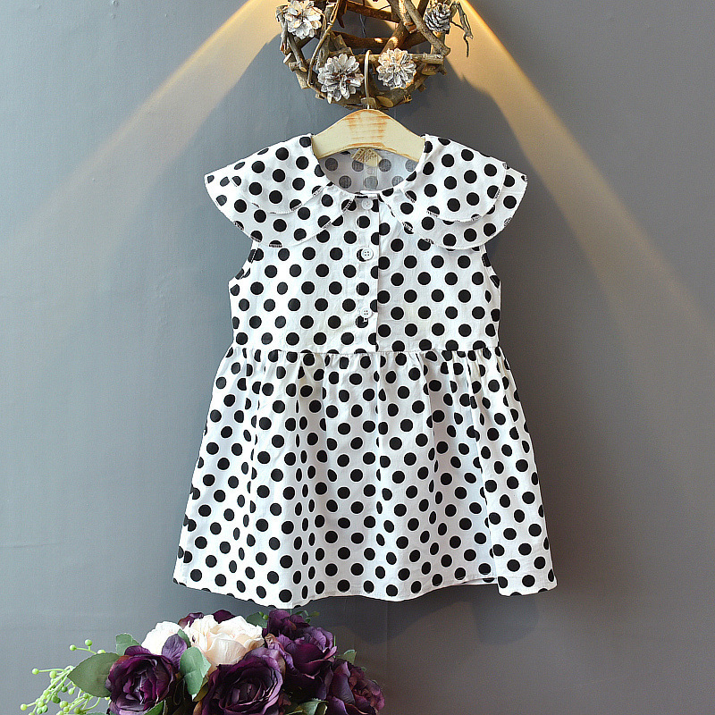 Vestito estivo da principessa per bambina, a pois, elegante gonna con scollo a bambola per bambino_voghion.com