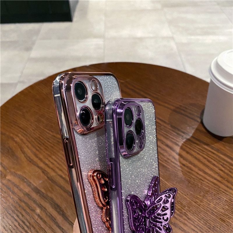 Custodia per telefono con glitter scintillanti a forma di farfalla con placcatura di lusso per iPhone 15 14 XR X XS 8 7 Plus 13 Pro Max 12 11 Etui_voghion.com