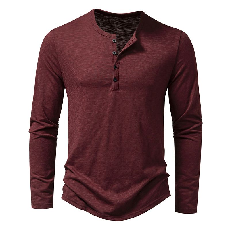 Unbeatable Quality Commuter Long Sleeved Door Collar Men's Fat Plus Size Thin Henry Neck T-shirt Pullover Bottom_voghion.com
