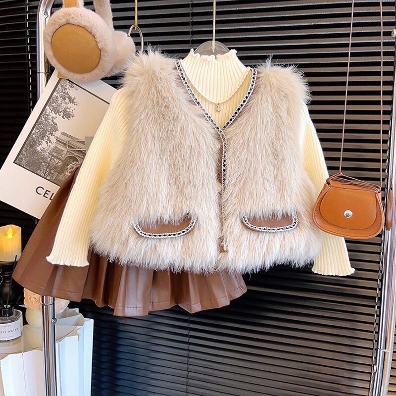 Ropa infantil coreana, chaleco de piel para niñas de invierno, chaqueta de bebé de moda, estilo lujoso, top antipiel._voghion.com