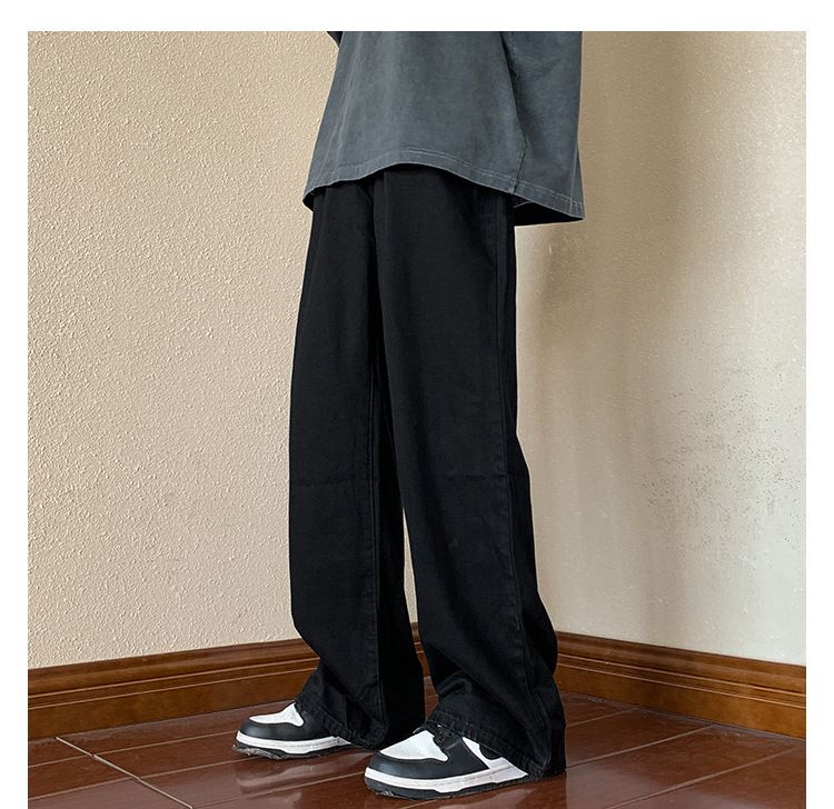 Hosen-Look Schlanke, übergroße Jeans in Militärgrün, gerade, lockere Hose mit weitem Bein für Herren im American High Street-Stil_voghion.com