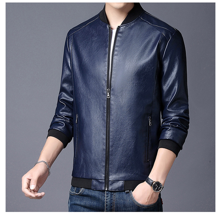 Oversized autumn standing collar, for men with fat guy jacket, youth motorcycle leather jacket_voghion.com