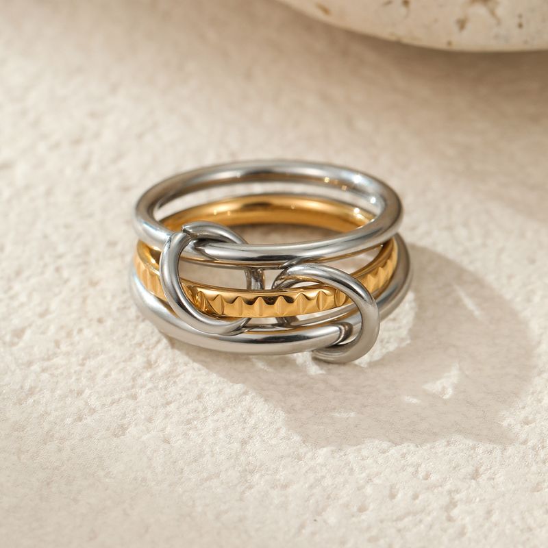 Anelli singoli impilabili in acciaio inossidabile con colori abbinati, placcati in oro 18k, personalità esagerata, gioielli da mano_voghion.com