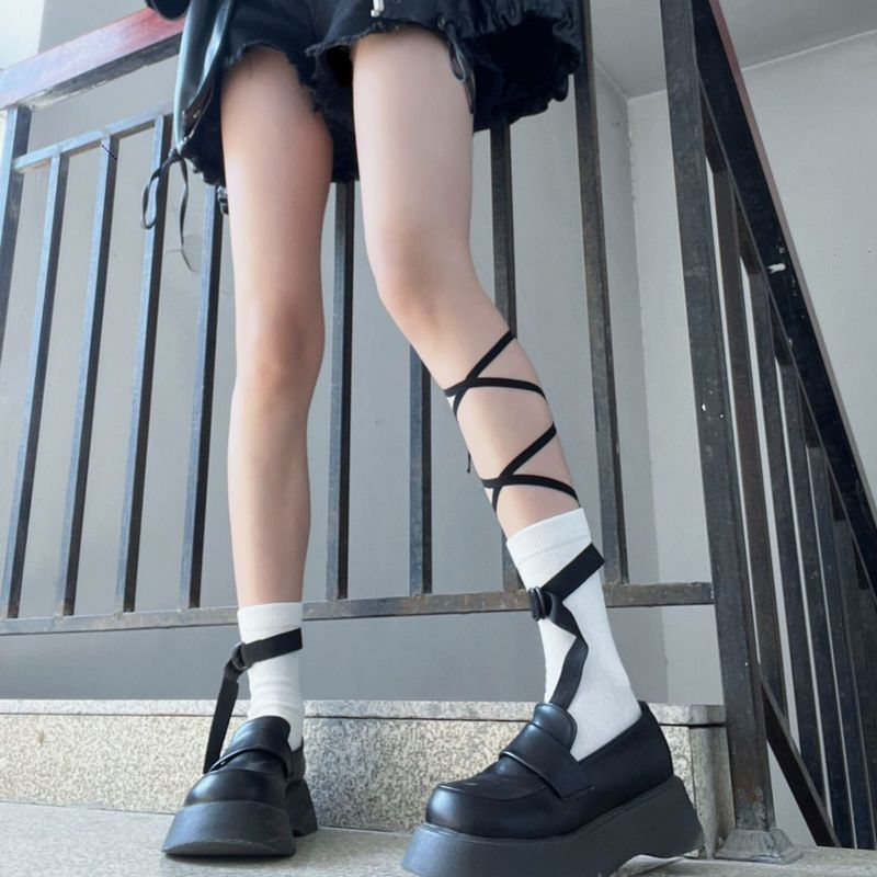 2025d Functional Lace-up Workwear Cool Punk Dark Gothic Hot Girl Style Ins Personality Belt Socks 200_voghion.com