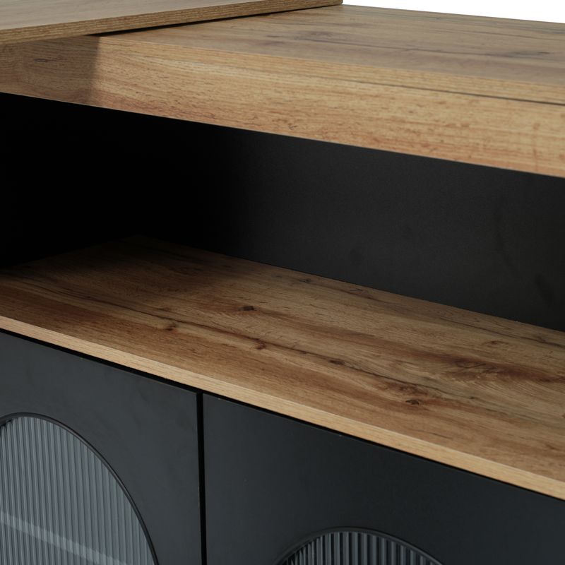 Table de bar extensible moderne 138-193 x 39 x 105 cm avec rangement, table à manger rotative avec bande lumineuse LED réglable de 1 m, style bistro noir pour salle à manger_voghion.com