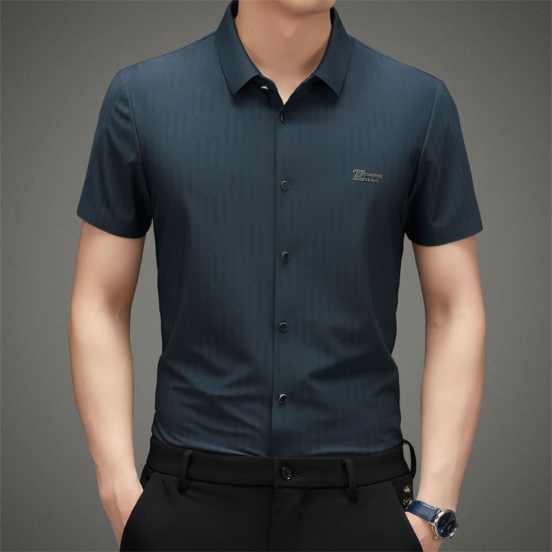 Summer Short sleeved New Traceless Middle and Youth Solid Color Thin Fashion Casual Shirts for Men's Wear_voghion.com