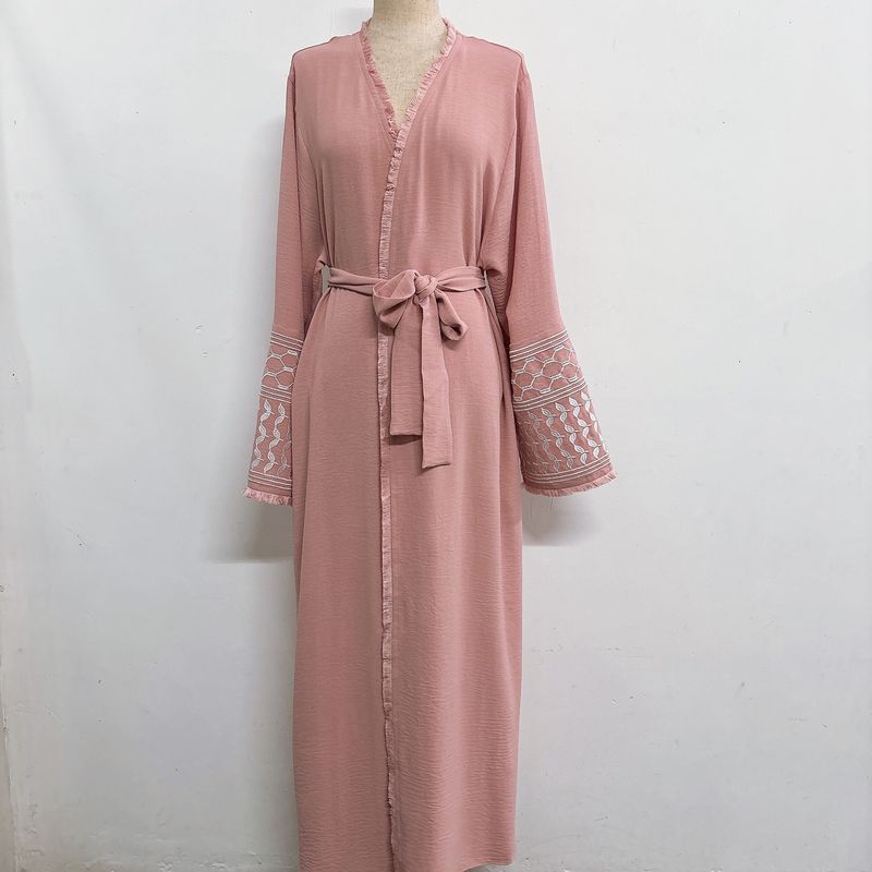 Women's Clothing New Fashion Simple Embroidered Cardigan With Tassels Dress Without Headscarf_voghion.com