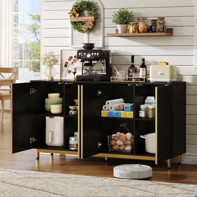 Credenza Schwarz 150cm Mit Wellenförmigen Türen, Verstellbaren Füßen Für Esszimmer_voghion.com
