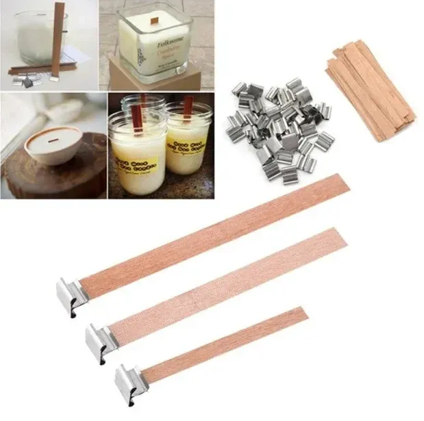 Hölzerne Kerzendochte, flache Kerze, Holzständer aus Eisen, Kerzenkerne mit Basishalter für handgefertigte DIY-Kerzenherstellung_voghion.com