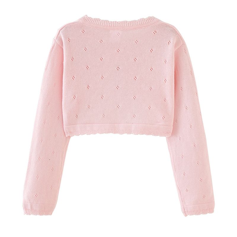 Leichte Strickjacke mit Schleife für Mädchen – 100 % Baumwolle, Sommerüberwurf (80–140 cm, 6 Farben)_voghion.com