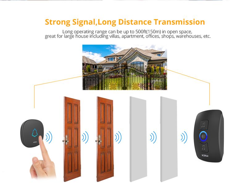 KERUI M525 Wireless Spain Stock 433Mhz Home Security Waterproof Touch Button 150M Long Distance Smart Welcome Doorbell_voghion.com