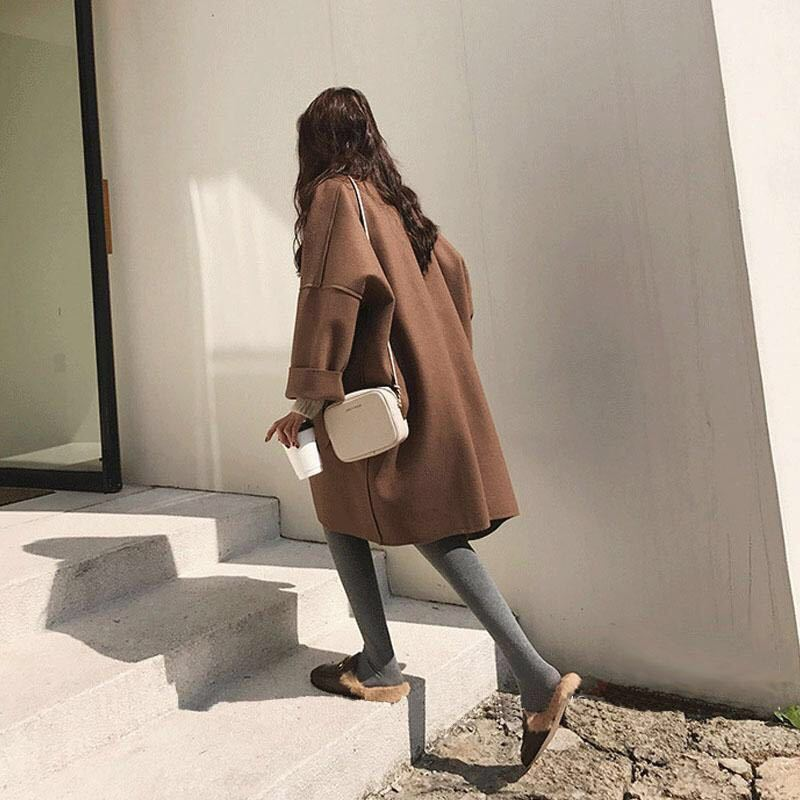 Elegant trenchcoat i ylle vinter för kvinnor Vintage vindjacka mellanlång Lös nedfällbar krage Plus storlek 4XL_voghion.com