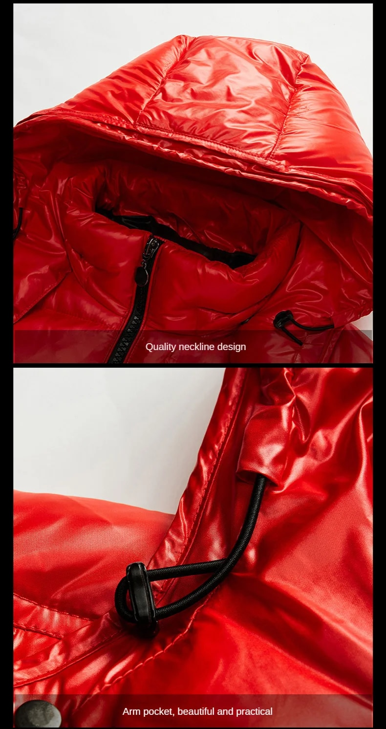 Herren Daunen Jacke Weiße Enten Haube Warm Glänzende Männer Glänzend Schwarz Rot Gepolstert Flauschigen Mantel Mann Winter Puffer Frauen_voghion.com