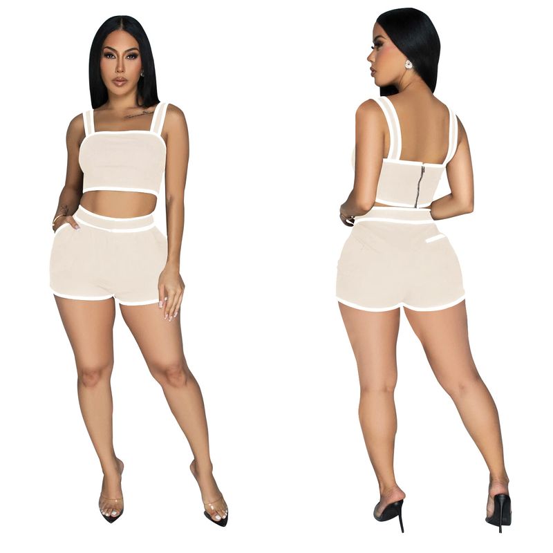 Abbigliamento da donna Pantaloncini con bretelle tinta unita Set da due pezzi da donna_voghion.com