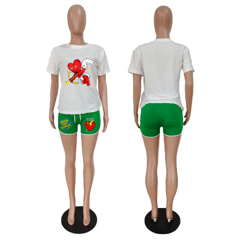 Bedruckter T-Shirt-Shorts-Trainingsanzug für Damen_voghion.com