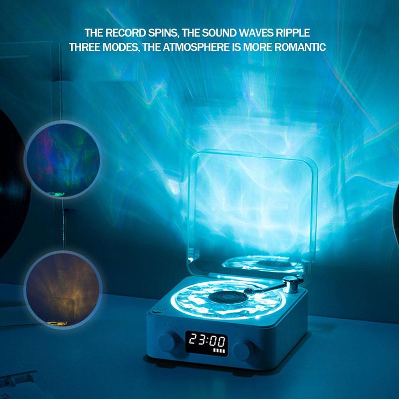 Wireless The Waves Vinyl Player Mini Portable Retro Sleep Aid Speakers Adjustable RGB Lights For Bedroom Office_voghion.com