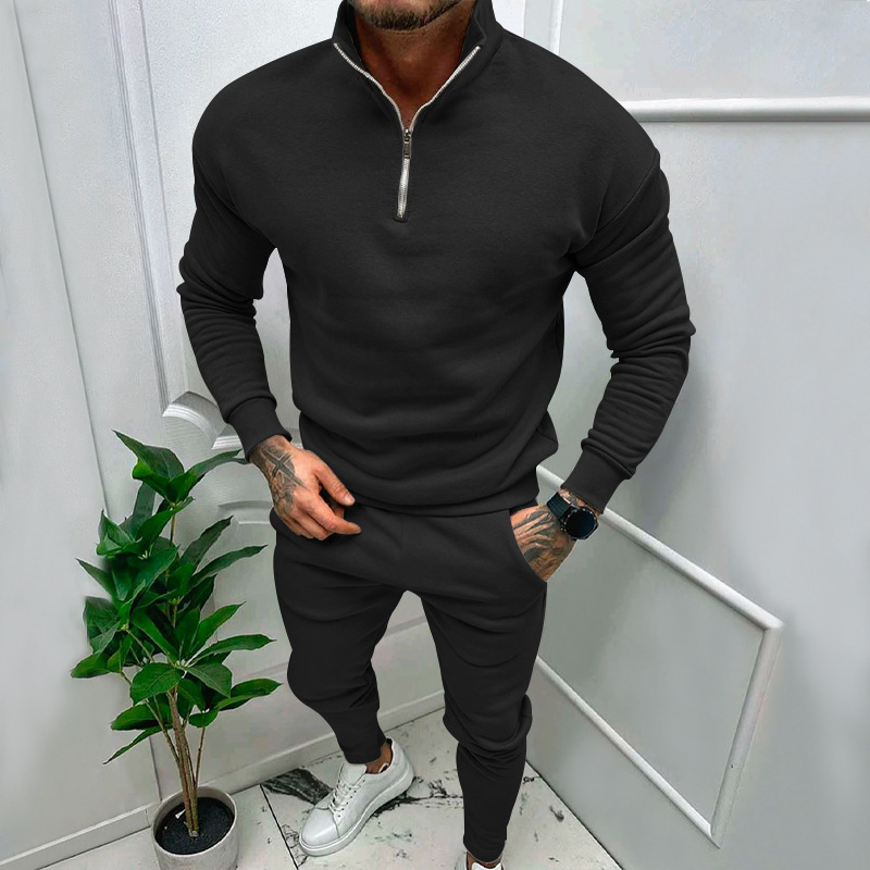 Conjunto de otoño e invierno para hombre, nuevo, de felpa, informal, liso, cálido, con cremallera, ropa deportiva para hombre_voghion.com