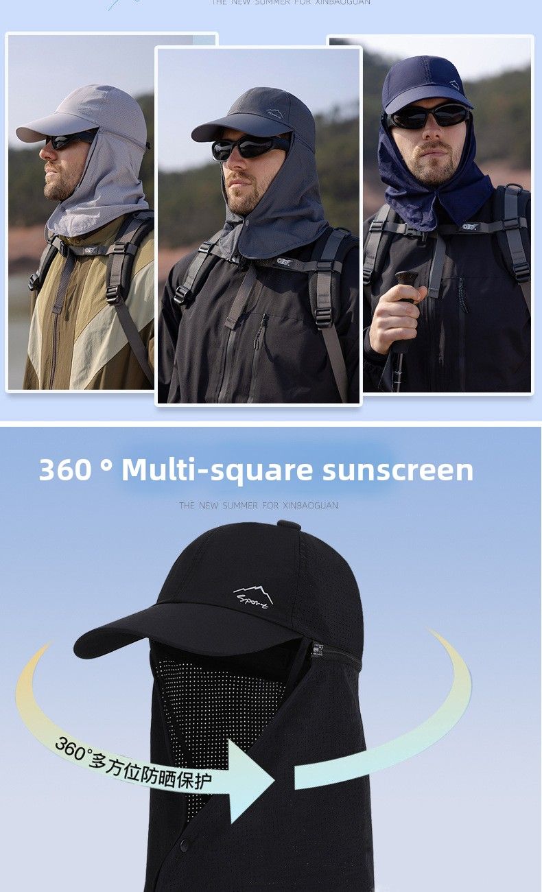 Sombrero de verano de secado rápido para el sol al aire libre con chal, gorra de béisbol para hombres y mujeres, visera de protección solar impermeable, escalada, pesca_voghion.com