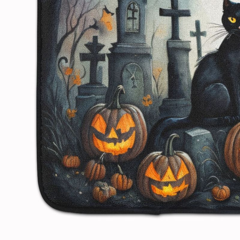 Black Cat Spooky Halloween Memory Foam Kitchen Mat Machine Washable Anti-Fatigue Mat Cushion Comfort Bath Mat Or Kitchen Rug_voghion.com
