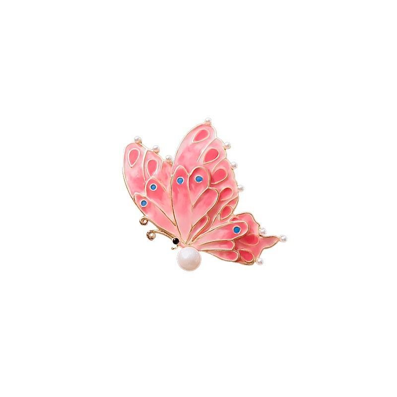 Elegant Temperament Painted Butterfly Brooch Vintage Versatile Pearl Insect Brooch Anti-light Pin_voghion.com