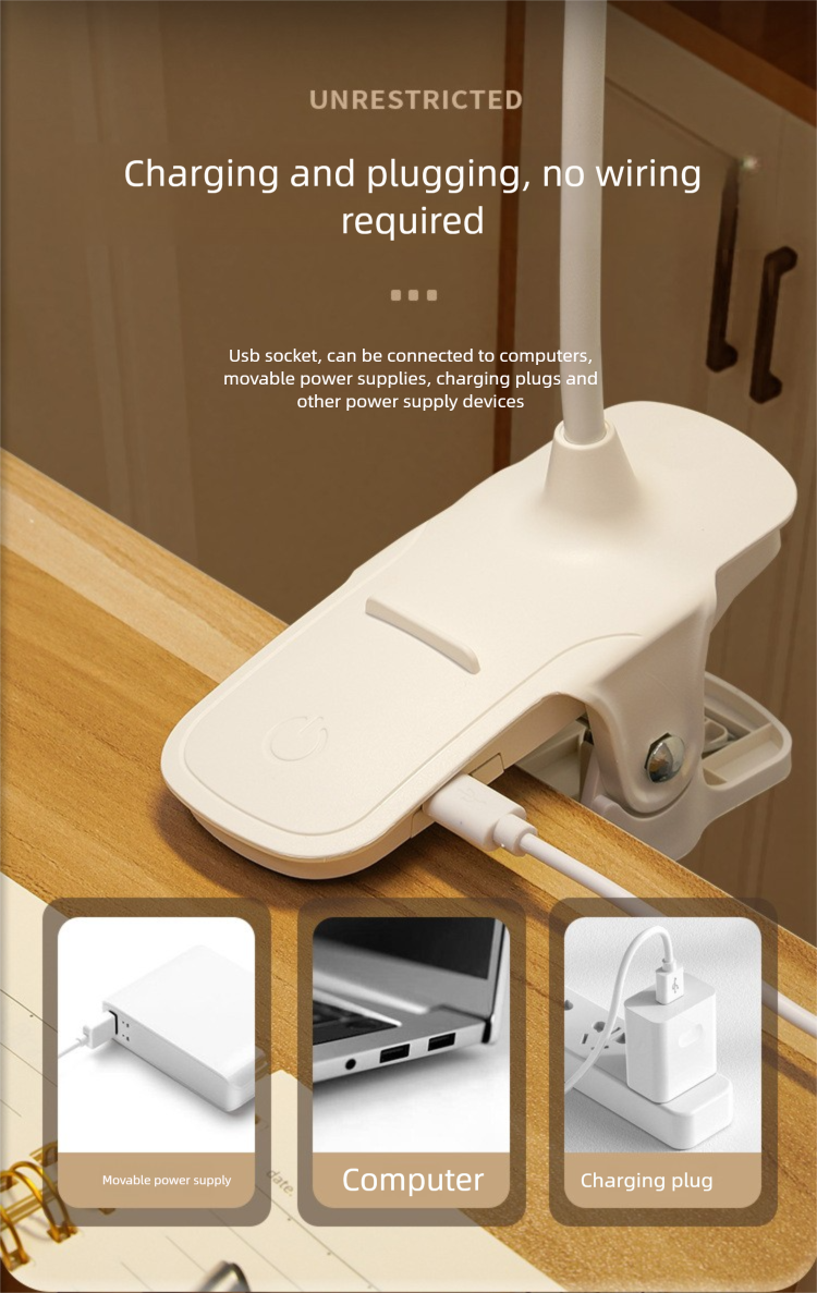 Schreibtischlampe für Studenten – Telefonhalter und USB-Ladegerät | Verstellbares Clip-Licht | Augenschutz für das Arbeitszimmer im Wohnheim_voghion.com
