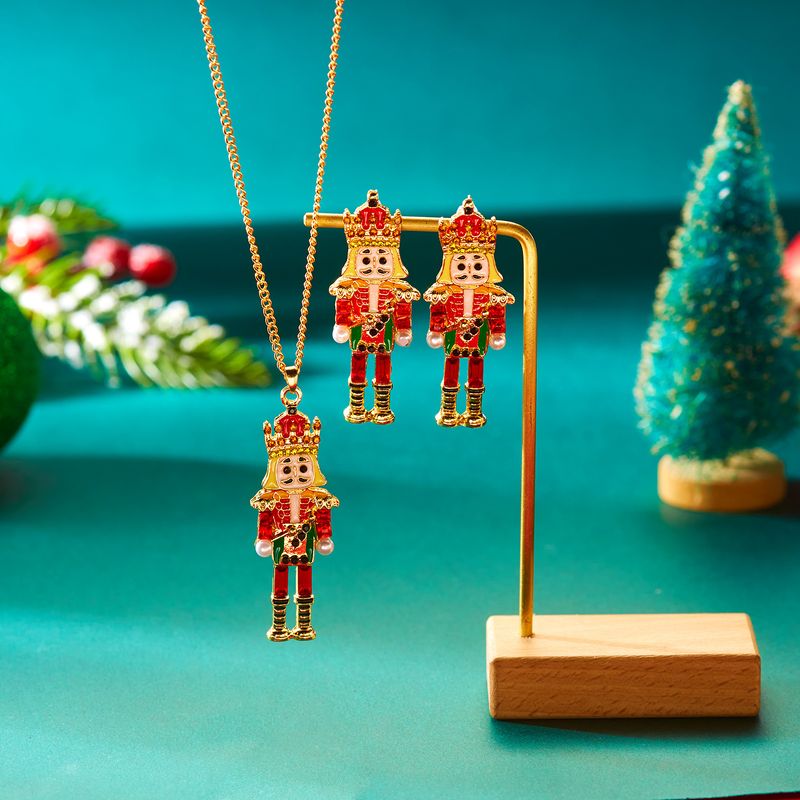 Orecchini Schiaccianoci di Natale, orecchini da donna con smalto dorato e perle, gioielli di moda per le feste_voghion.com