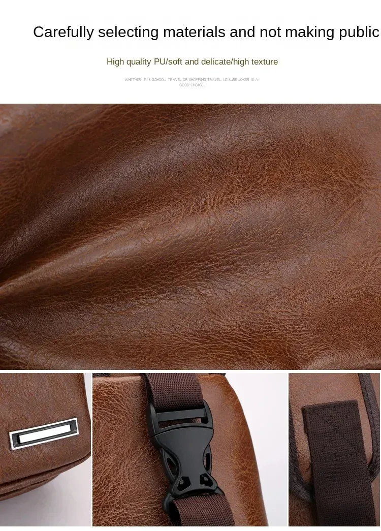 Borsa a tracolla vintage da uomo in pelle PU marrone, grande capacità, con ricarica USB, da viaggio, organizzata, tracolla 250224_voghion.com