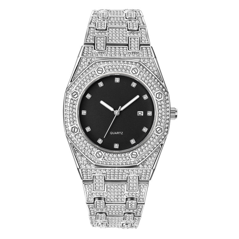 Instagram niche luxury style men's hip-hop diamond inlaid giant sparkling calendar quartz watch for men_voghion.com