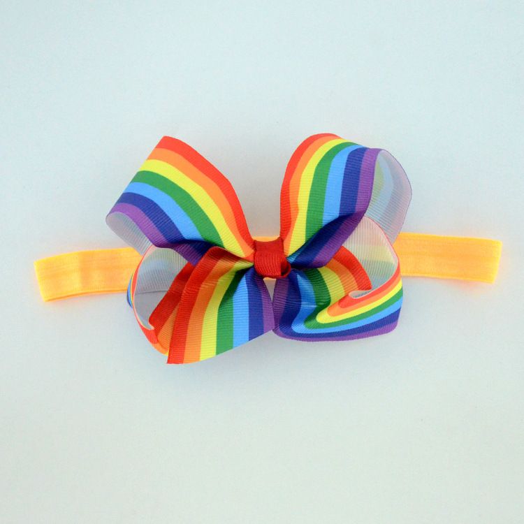 Europäische und amerikanische Kinderhaar-Accessoires Farbverlaufsbogen-Stirnband Geripptes Band Knopfknoten Baby-Stirnband Kopfschmuck_voghion.com