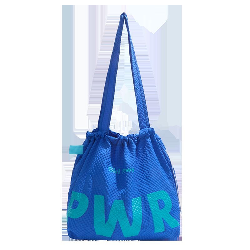 Capacità per donna, design con coulisse a spalla singola, grande con stampa di lettere, borsa a secchiello versatile casual in nylon_voghion.com