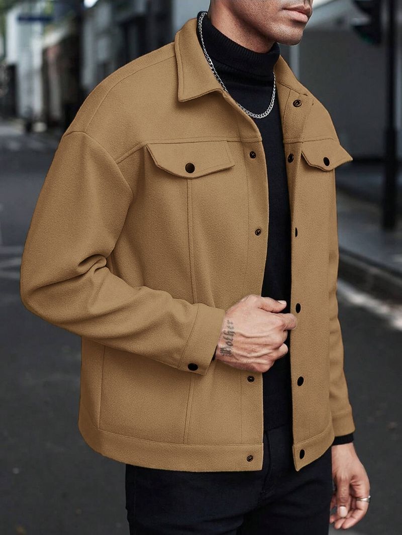 Cross-Border Foreign Trade Autumn Winter New Warm Woolen Casual Button Jacket Coat Men's Sports Business Outing Style_voghion.com